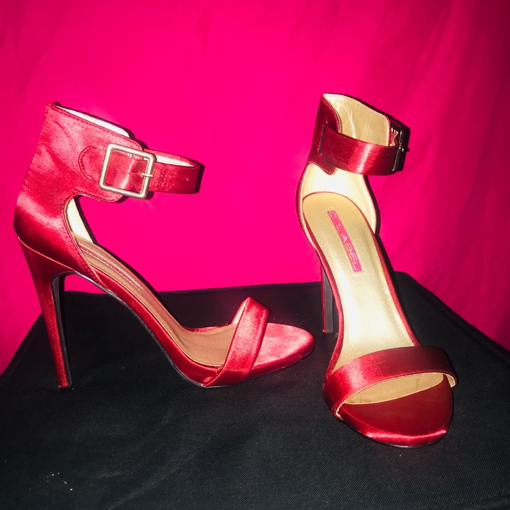 Red two strap heels